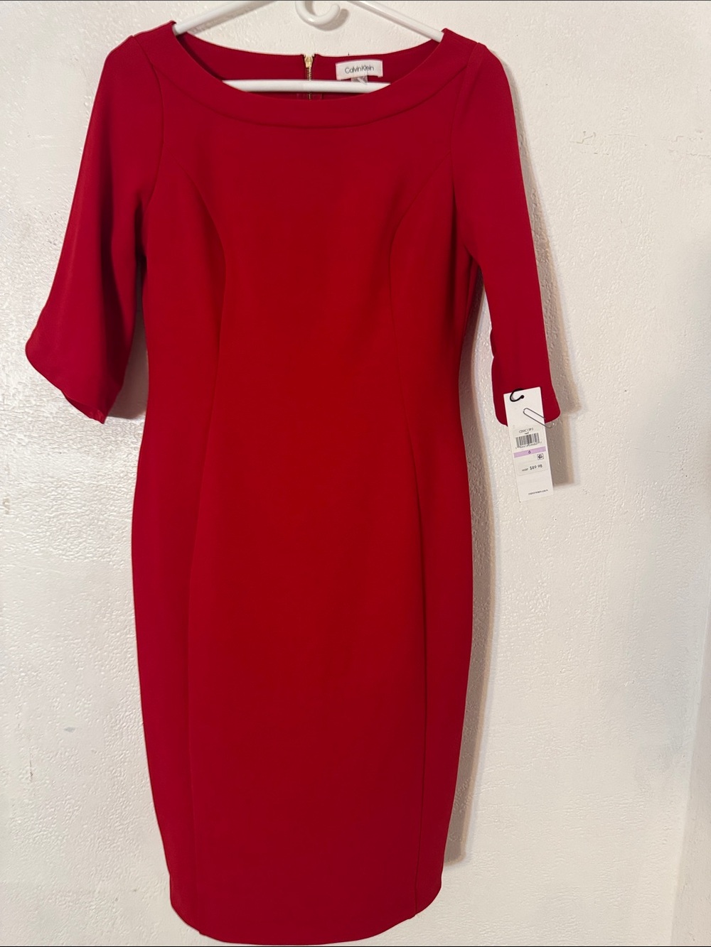 Calvin Klein Crimson Boatneck Midi Sheath Dress